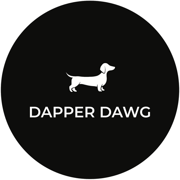 Black circular logo with a white dachshund silhouette and 'Dapper Dawg' text.
