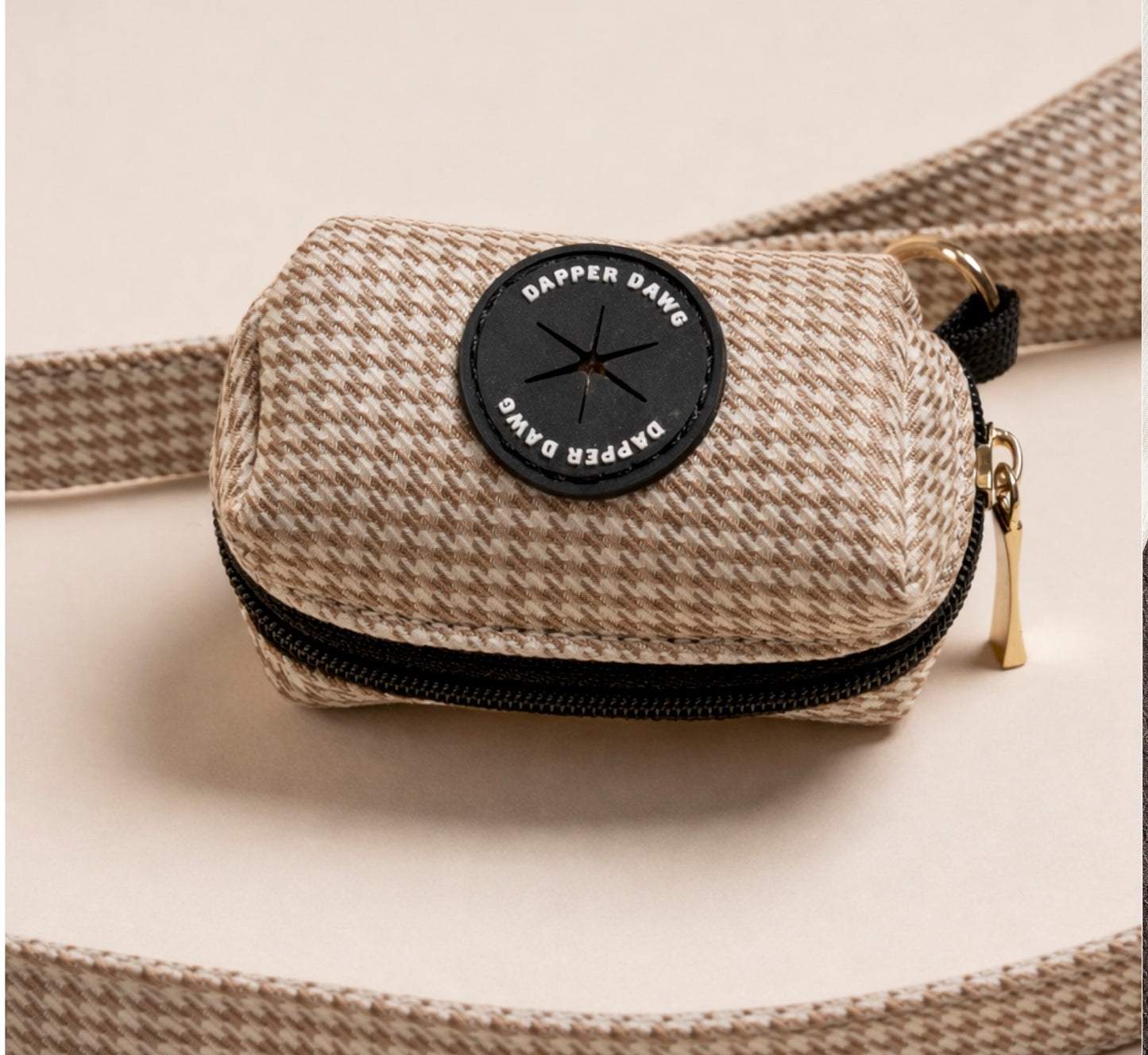Poo Bag Holder - Beige & Bone Houndstooth